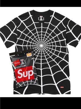 Supreme Black Spiderman 2 pack tag less tees with White Spiderweb Graphic